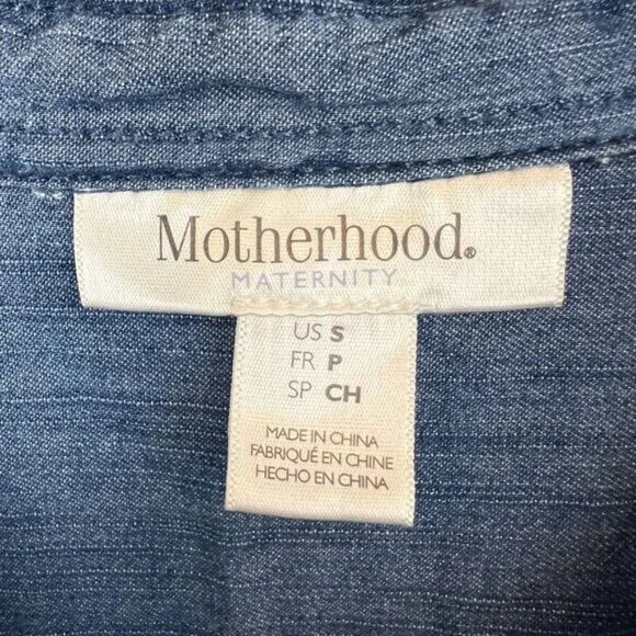 Motherhood Maternity Small Blue Denim Button Down Knee Length Dress Pregnancy - Picture 10 of 15
